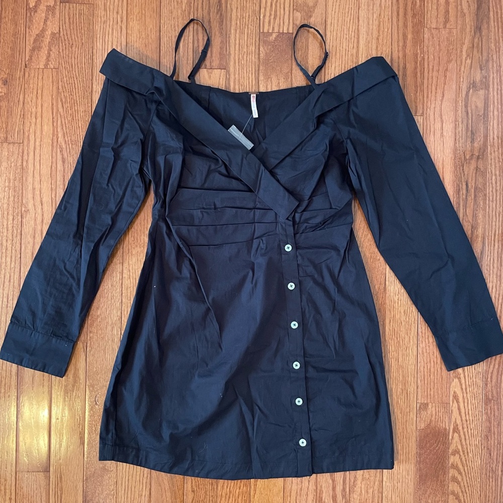 Free People After Hours Mini Cocktail Off the Shoulder Black Shirt Dress
